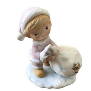 Vintage Homco Christmas Little Boy Toy Sack Bag Figurine 4.75 in u